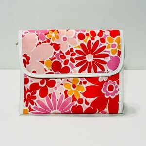Clinique Floral Cosmetic Bag Pink Red Orange 3”D x 8”W x 6.5”H